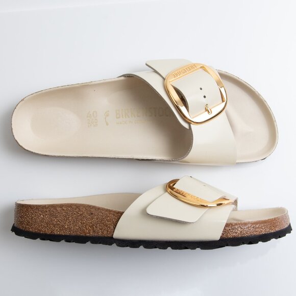 Birkenstock Shoes - Birkenstock Madrid Big Buckle Nubuck Leather Sandals Ecru Size 40